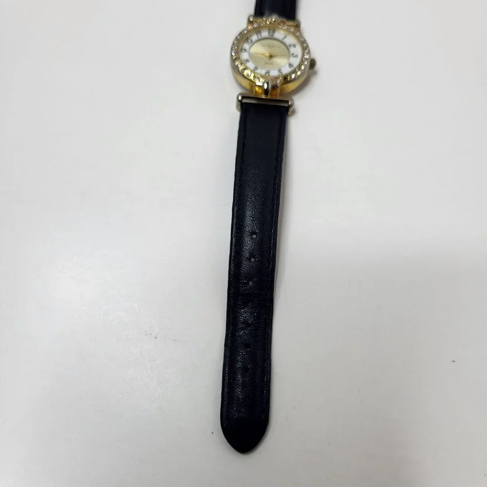 LA Express Watch Women Gold Stainless Steel Batt Black Leather‎ Band Quartz